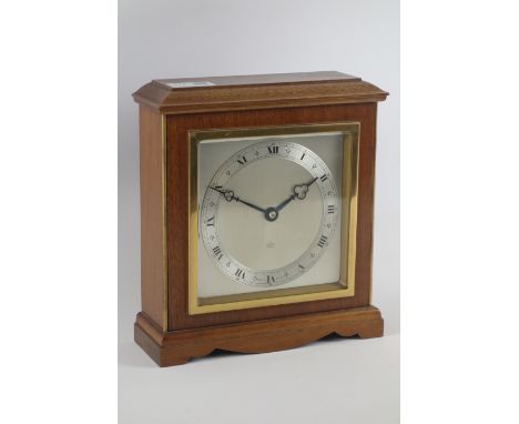 Mid 20th century mahogany cased Elliot mantle clock, silvered dial, H24cm CLOCKS & BAROMETERS - as we are not a retailer, the