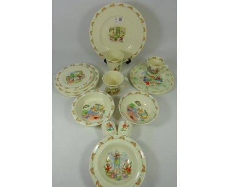 Collection of Royal Doulton 'Bunnykins' tableware - Dinner plate, five side plates, beaker, egg cups etc, some with original 