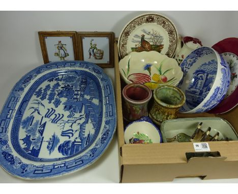 Late 19th Century large Willow pattern meat plate, Spode 'Italian' fruit bowl, Shelley hunting scene plate, Mason's 'South Se