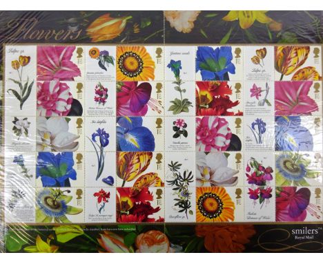 Limited Edition stamp sheet for the Police by Benham (2061/3000) Smilers Occasions mini sheet & a similar Flowers sheet, appr