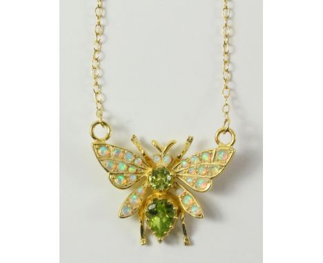 Peridot and opal butterfly silver-gilt pendant necklace   Condition Report   Click here for further images, condition, auctio