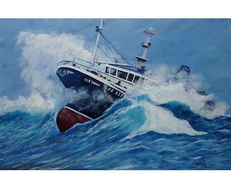 Trawler FR 253 Virtuous at Sea, oil on board signed and dated K W Wallis 2015, 60cm x 90cmNotes: Built by Parkol Marine, Whit
