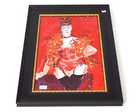 M Pemberton, portrait of a dancer in shades of red, signed lower left. 36cm x 55cm. Framed and glazed