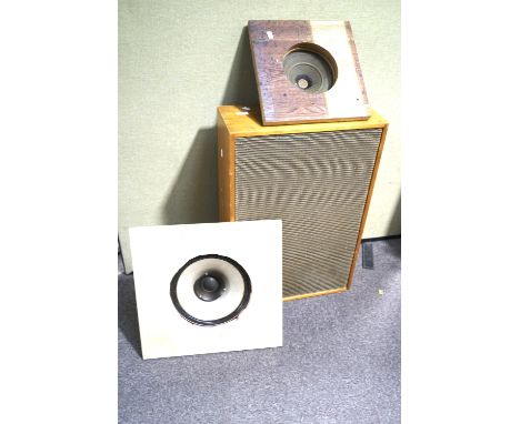 Two vintage speakers incl 200c Twinaxiom &amp; a Xiom 301 and one other set in a walnut cased frame H77cm