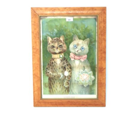 A vintage poster titled 'A Happy Pair'. After Louis Wain, 1899, 32cm x 48cm, framed and glazed