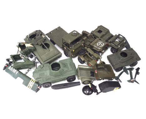 A comprehensive collection of Action Man vehicles. Including jeeps, motorbikes tanks and lorries.