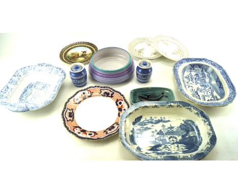 An assortment of ceramics. To include an Art Deco Carlton ware fruit bowl, Copeland plate with scene depicting a Fox holding 