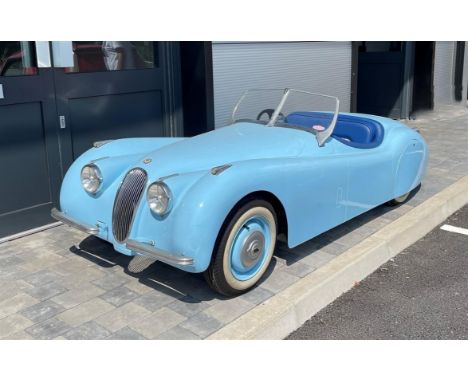 Accurately-scaled Pastel Blue XK120 with a steel chassis, fibreglass bodywork and a bullet-proof Honda GX160 pull-start engin