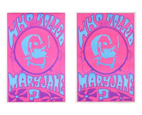 'Who Rolled Mary Jane', two original 1969 psychedelic marijuana-themed black light posters, printed by Wespac Visual Communic