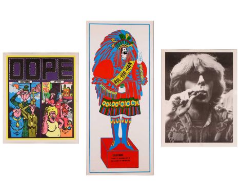 'Dope: Before and After', an original 1960s counter-culture poster, 69 cm x 58.5 cm, together with another similar, 'Roll You