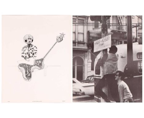 'God Bless George Harrison', by Stephen R Edens, Portland, lithographic print, 55.5 cm x 44 cm, together with an original San