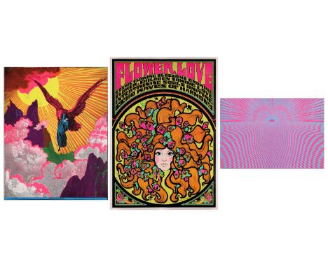 Three original psychedelic black light posters, 'Ascent to Olympus', by Funky Features of Sausalito (1970), 72 cm x 56.5 cm, 