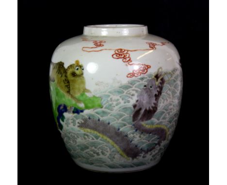 An early Qing Dynasty Chinese hand enamelled porcelain jar, six character mark for Kangxi 1662- 1722 and of the period, H. 19