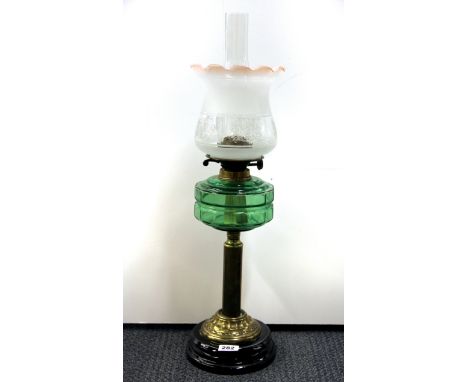A Victorian brass and glass oil lamp, H. 66cm.