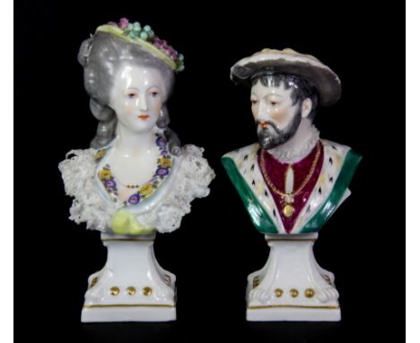 A pair of 19th century German porcelain portrait busts, H. 14cm.