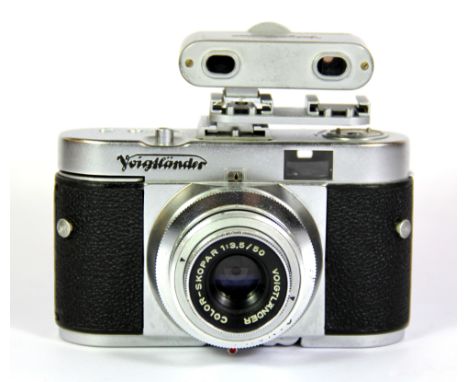 A Voigtlander VitoB camera with additional top view finder.
