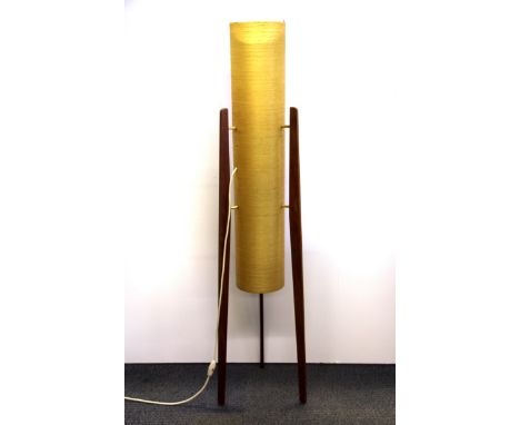 A 1970's teak and fibre glass floor standing lamp, H. 103cm.