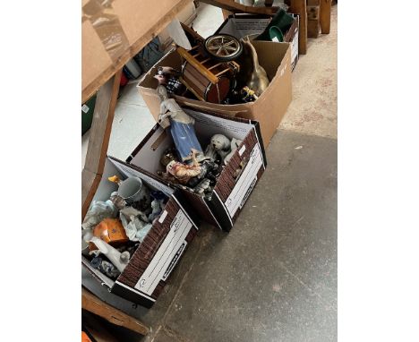 4 boxes of ceramic and composite figures etc including horses, shire horses and carts, Robert Harrop boxed figures, The Craft
