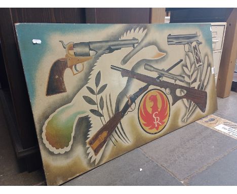 A hunting themed painting, bearing the monogram 'SR'97cm X 53.5cm