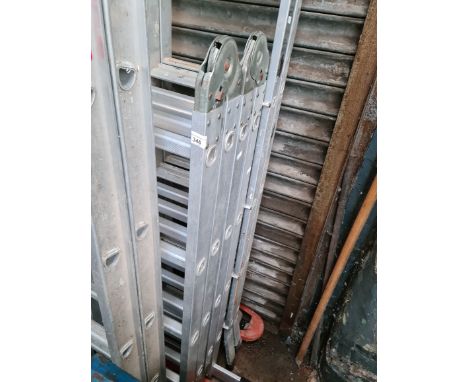 A folding extension ladder. 