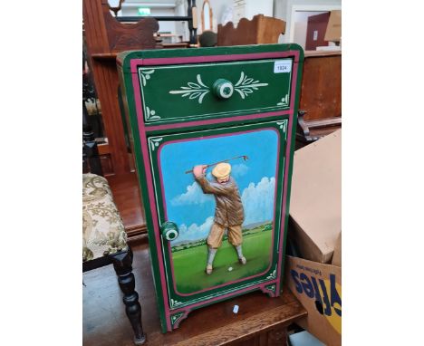 A golfing themed bedside cabinet with applied golfer and painted with "St Andrews Golf Club 1900".