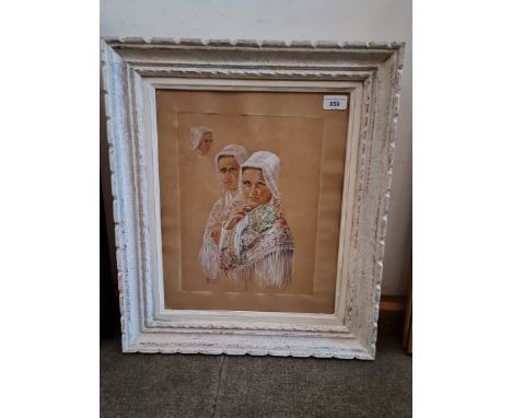 H P Gournay (French), 20th century, watercolour, portrait of two women, 24cm x 32cm, signed and dated 1949, framed and glazed