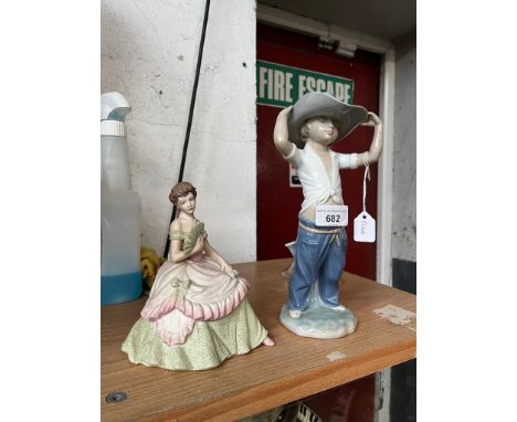 Nao figurine of boy wearing large stetson hat and a Coalport figure, Interlude 