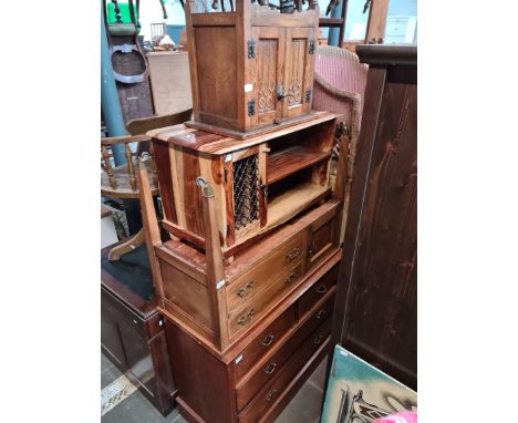 Various items of furniture; an Edwardian walnut chest of drawers, an Edwardian inlaid mahogany washstand, a hardwood TV stand