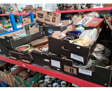 6 boxes of misc ceramics, pottery, ornaments, vases, pipes, pots, shells, Jasperware, mirrors, etc. 