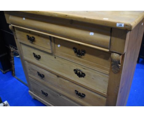 A Victorian stripped pine Scotch style chest of one faux over two short and three long drawers