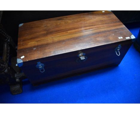 A traditional tea ship's style trunk with reinforced corners, dimensions approx. W97 D48 H44cm