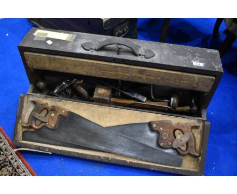 A vintage joiners tool chest of contents