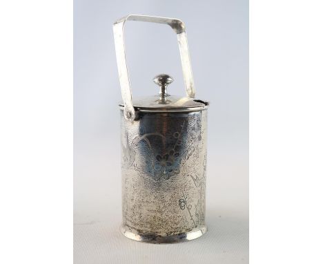 Chinese Tuck Chang Silver Prunus decorated Lidded Preserve pot with handle 230g total weight 