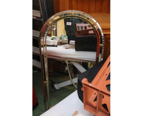 Domed Narrow over mantel mirror with brass detail 