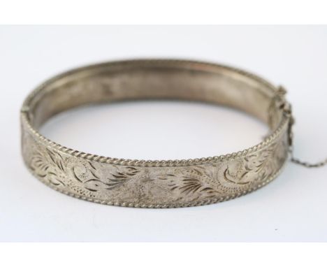 20thC Silver engraved Bangle 22g total weight 
