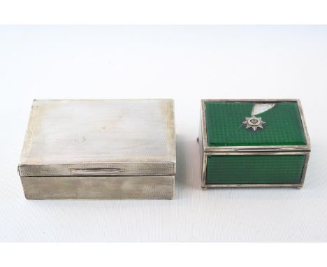 Early 20thC Silver machined Cigarette box and a Military Silver mounted cigarette box 