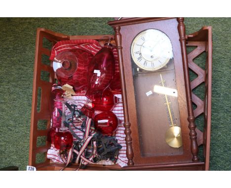 Collection of Cranberry glassware, Wooden cased wall clock and a Pair fo Crampons 