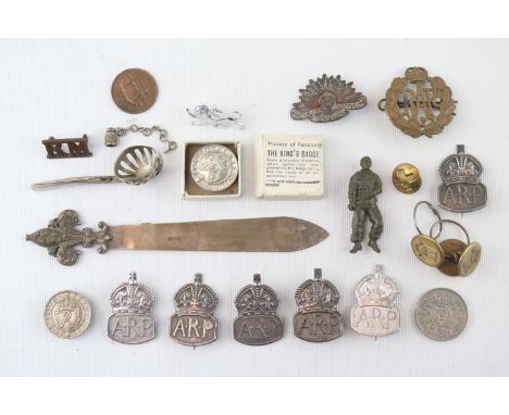 6 Silver Hallmarked ARP Badges together with other items 