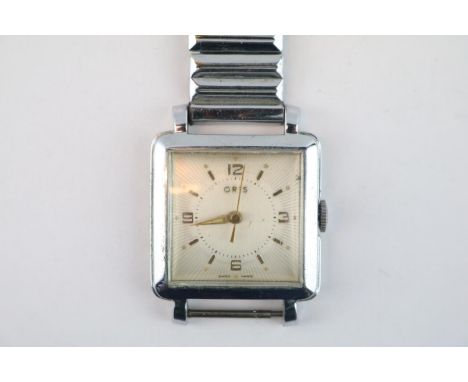 Vintage Oris Gents Square faced wristwatch with Gold numeral and baton dial 