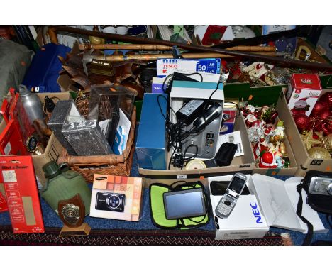 SIX BOXES OF ASSORTED SUNDRY ITEMS ETC, to include a boxed pink Samsung ES67 digital compact camera, boxed Boots IR1000 cordl