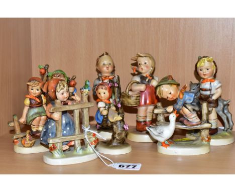 EIGHT HUMMEL FIGURES, including 'Signs of Spring', 'Little Goat Herder', 'The Soloist', 'Little Shopper' and 'Just Resting', 