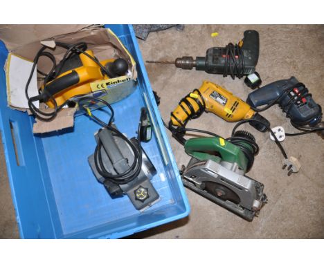 A SELECTION OF POWERTOOLS to include three drills a Bosch SB350-2, Einhell BSM650E, Bosch CBS470RLE (all PAT pass and working