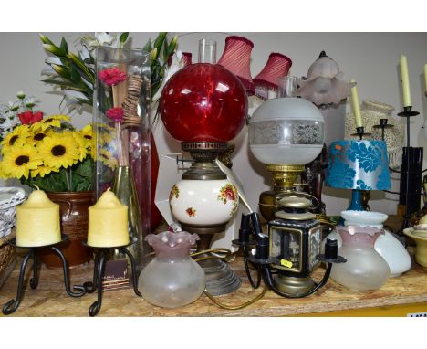 A GROUP OF VASES, LAMPS AND OTHER DECORATIVE HOMEWARES, to include nine table lamps, three in the style of oil lamps, two vas