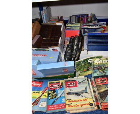 EIGHT BOXES OF BOOKS, DVDS AND MAPS, consisting of a Dad's Army DVD collection, a set of Charles Dickens' novels, approx. twe