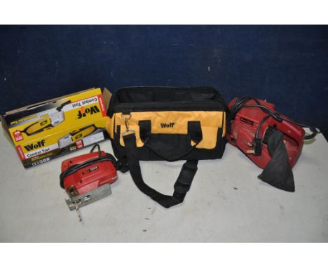 A WOLF MULTIFUCTIONAL OSCILATING COMBAT TOOL in new used condition with box and accessories in Wolf tool bag along with Power