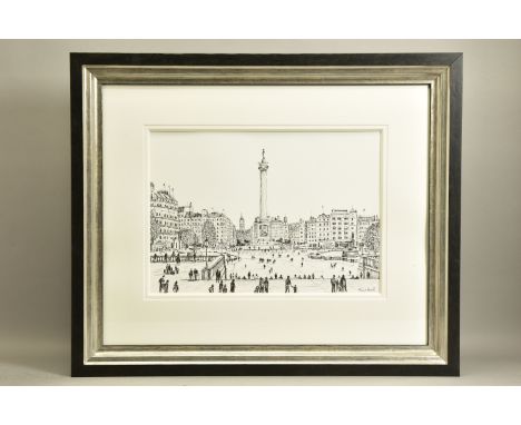 PHILIP BISSELL (BRITISH CONTEMPORARY) 'TRAFALGAR SQUARE II', a pen and ink sketch of the London landmark, signed bottom right