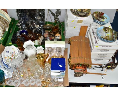 TWO BOXES OF CERAMICS AND GLASS, including approximately eighteen boxed  Royal Doulton and Seltmann Weiden collectable plates