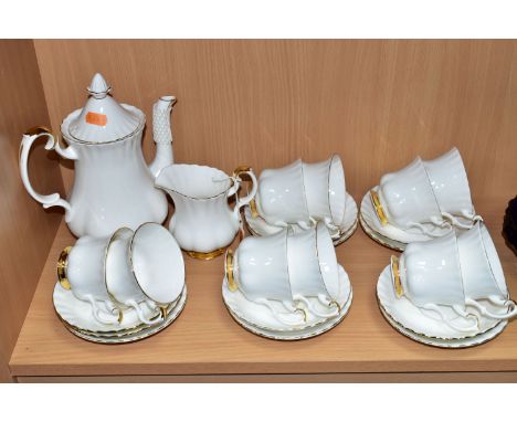 A ROYAL ALBERT 'VAL D'OR' PATTERN PART COFFEE /TEA SET, comprising a coffee pot, milk jug, ten cups and eleven saucers (23) (