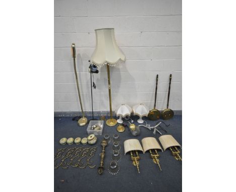 A SELECTION OF LIGHTING, to include a vintage industrial external corner light, a dismantled chandelier with pottery parts an