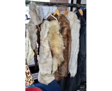 LADIES COATS AND ACCESSORIES ETC, comprising, a white fur coat, light brown fur coat, fur stoles and fur trim, Leather hand b
